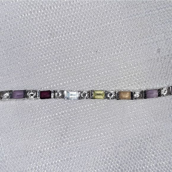 Sterling tennis bracelet with multicolored stones - Picture 2 of 9